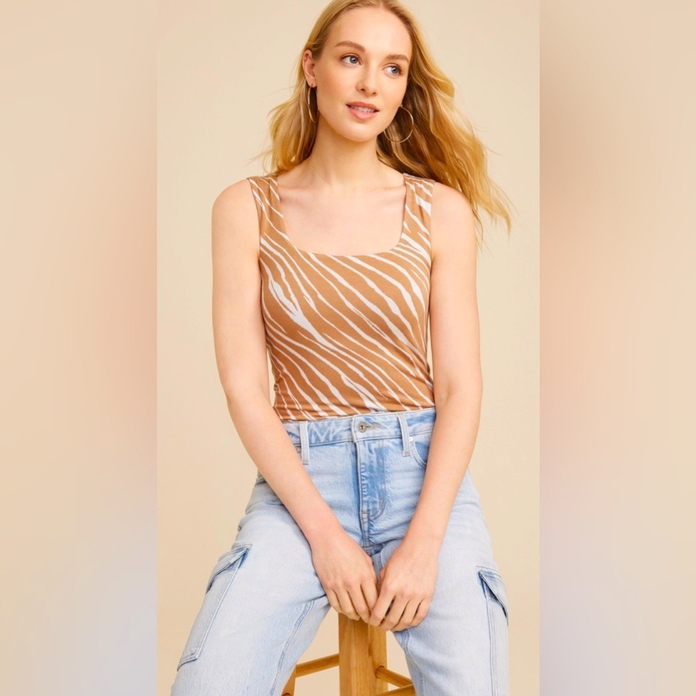 Maurice's Square Neck Top Women's Size XXL Double Layer Tan White Tank Top New